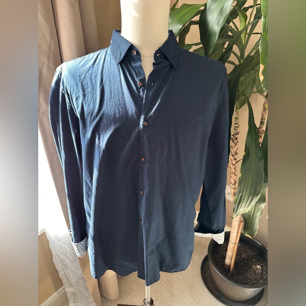 Denim and Flower Men's Navy Blue Stretch Long Sleeve Shirt